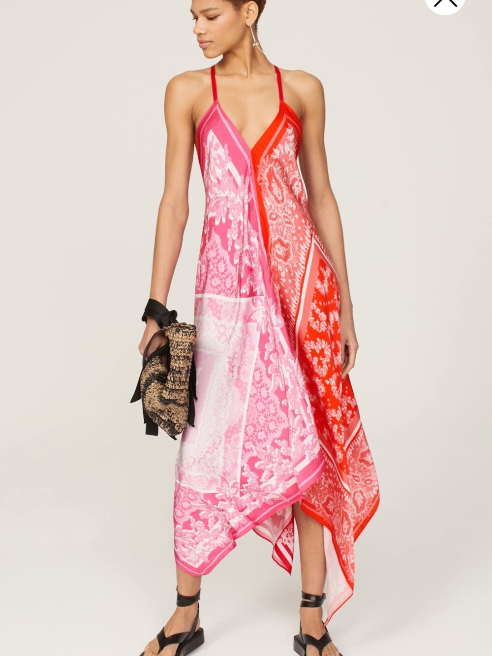 All Saints Pink and Red Asymmetrical Slip Dress